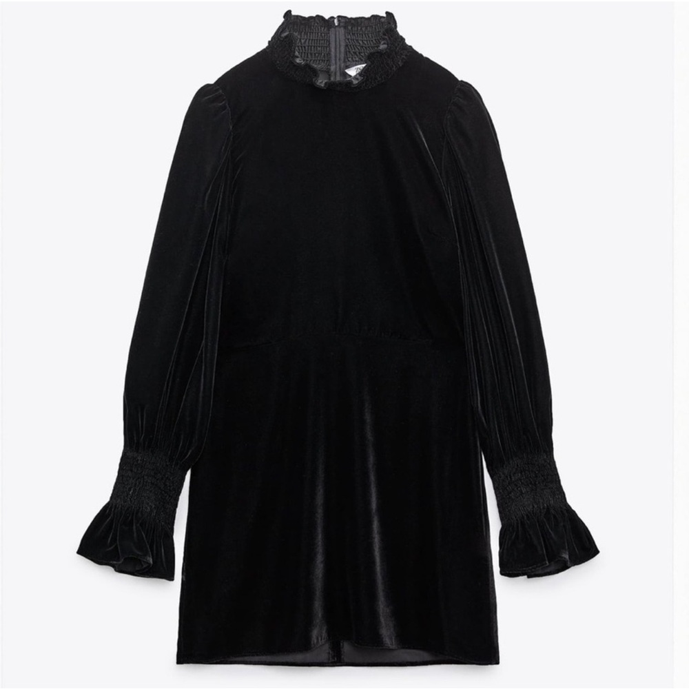 Zara Black Velvet Puff Sleeve Dress (small) NWT